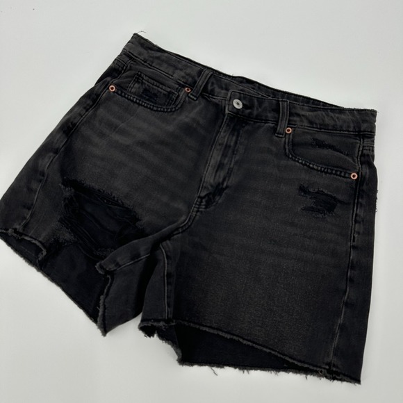 American Eagle Outfitters High Rise Baggy Shorts Womens Size 10 Black Distressed - Picture 1 of 10